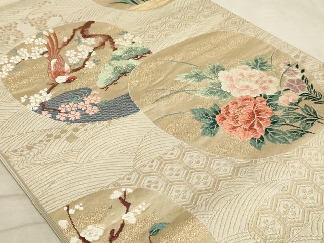 平和屋着物◎六通柄袋帯 唐織 花鳥丸文 金糸 正絹 逸品 AAAO5163sx