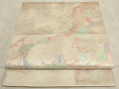 平和屋着物◎六通柄袋帯 流水鴛鴦花文 引箔 正絹 逸品 AAAO5165sx