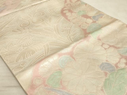 平和屋着物◎六通柄袋帯 流水鴛鴦花文 引箔 正絹 逸品 AAAO5165sx