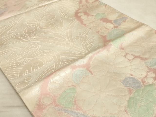 平和屋着物◎六通柄袋帯 流水鴛鴦花文 引箔 正絹 逸品 AAAO5165sx