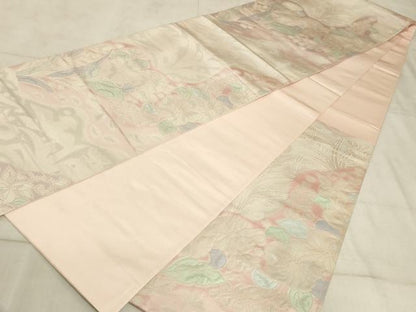 平和屋着物◎六通柄袋帯 流水鴛鴦花文 引箔 正絹 逸品 AAAO5165sx