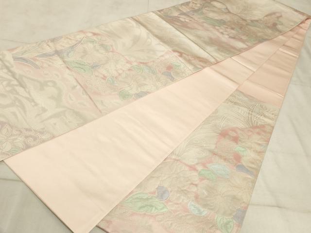 平和屋着物◎六通柄袋帯 流水鴛鴦花文 引箔 正絹 逸品 AAAO5165sx