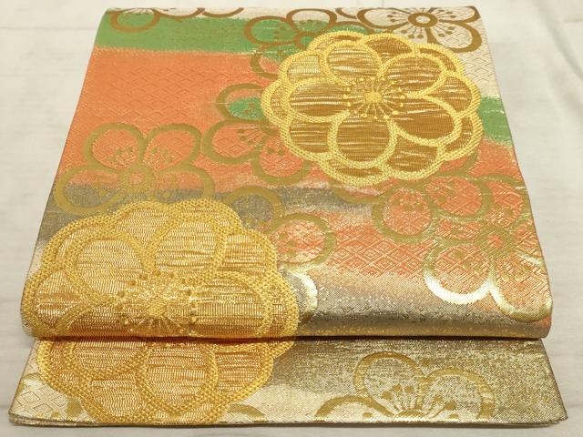 平和屋着物◎六通柄袋帯　梅尽くし　金糸　正絹　逸品　AAAO5213sx