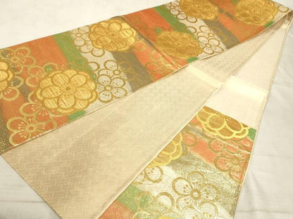 平和屋着物◎六通柄袋帯　梅尽くし　金糸　正絹　逸品　AAAO5213sx