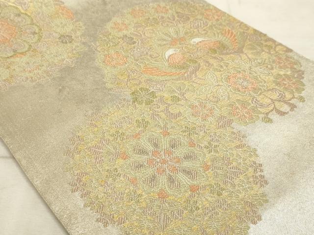 平和屋着物◎六通柄袋帯　向い鴛鴦花文　金糸　引箔　正絹　逸品　AAAO5274sx
