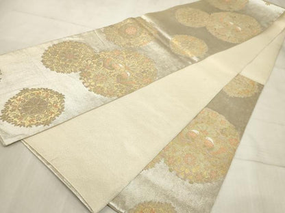 平和屋着物◎六通柄袋帯　向い鴛鴦花文　金糸　引箔　正絹　逸品　AAAO5274sx