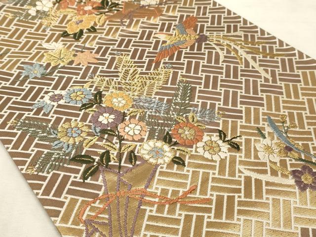 平和屋着物◎六通柄袋帯 唐織 鳳凰花束文 金糸 正絹 逸品 AAAO5299sx