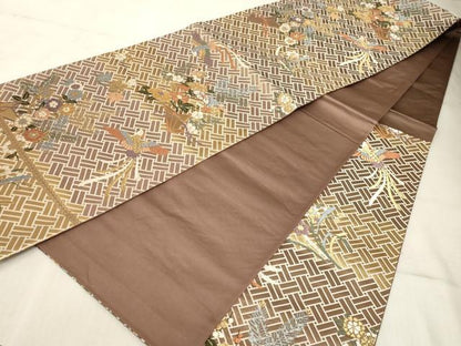 平和屋着物◎六通柄袋帯 唐織 鳳凰花束文 金糸 正絹 逸品 AAAO5299sx