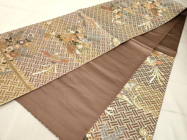 平和屋着物◎六通柄袋帯 唐織 鳳凰花束文 金糸 正絹 逸品 AAAO5299sx