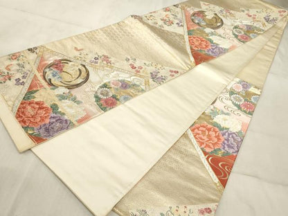 平和屋着物◎六通柄袋帯 唐織 流水花丸文 金銀糸 正絹 逸品 AAAO5302sx