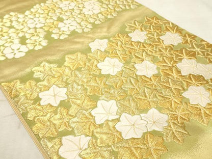 平和屋着物◎太鼓柄袋帯　楓　金糸　正絹　逸品　AAAO5309sx