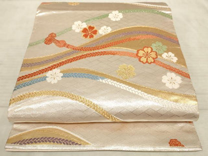 平和屋着物◎六通柄袋帯 唐織 流水花紐文 金糸 正絹 逸品 AAAO5316sx