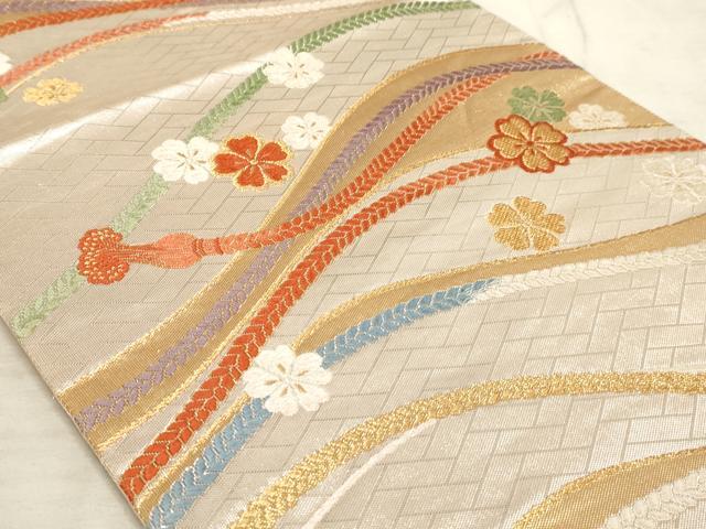 平和屋着物◎六通柄袋帯 唐織 流水花紐文 金糸 正絹 逸品 AAAO5316sx