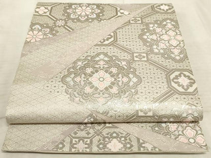 平和屋着物◎六通柄袋帯 蜀江花文 銀糸 正絹 逸品 AAAO5318sx