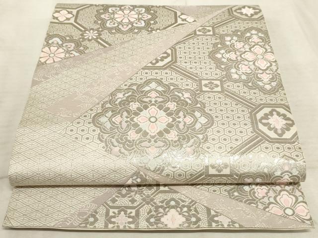 平和屋着物◎六通柄袋帯 蜀江花文 銀糸 正絹 逸品 AAAO5318sx