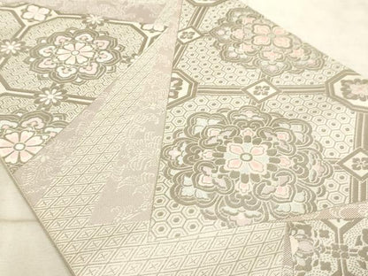 平和屋着物◎六通柄袋帯 蜀江花文 銀糸 正絹 逸品 AAAO5318sx