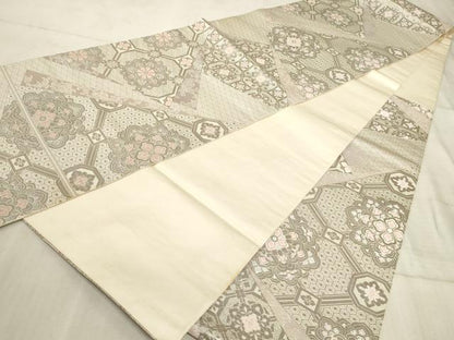 平和屋着物◎六通柄袋帯 蜀江花文 銀糸 正絹 逸品 AAAO5318sx