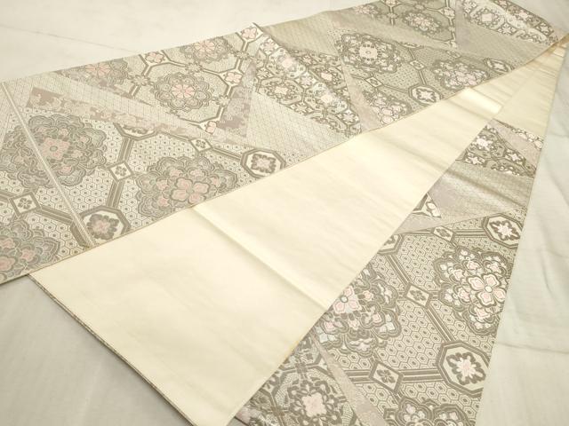 平和屋着物◎六通柄袋帯 蜀江花文 銀糸 正絹 逸品 AAAO5318sx