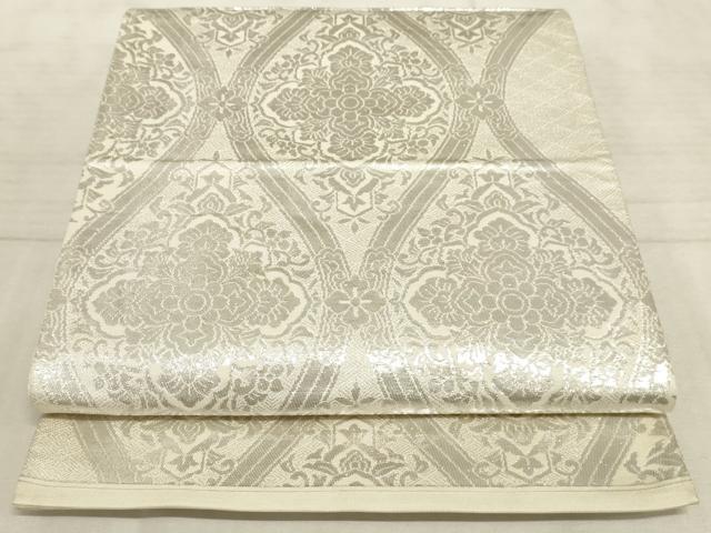 平和屋着物◎全通柄袋帯　立涌花文　銀糸　正絹　逸品　AAAO5325sx