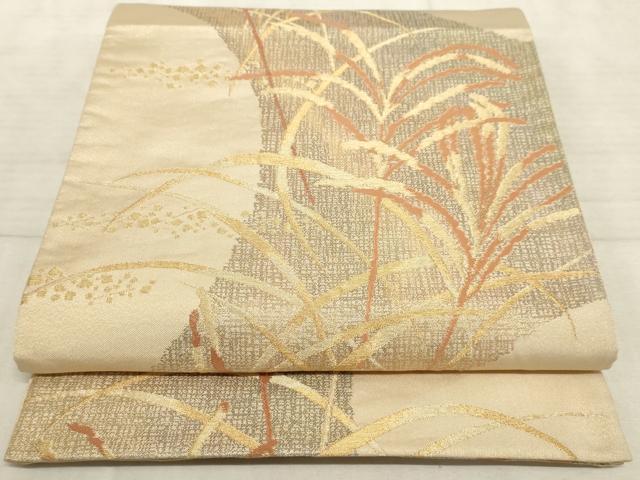 平和屋着物◎六通柄袋帯 枝花文 金糸 正絹 逸品 AAAO5327sx