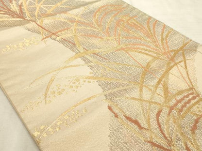 平和屋着物◎六通柄袋帯 枝花文 金糸 正絹 逸品 AAAO5327sx