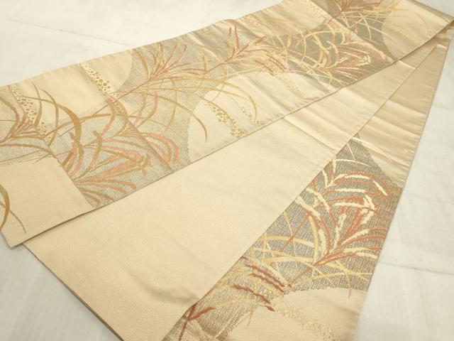 平和屋着物◎六通柄袋帯 枝花文 金糸 正絹 逸品 AAAO5327sx