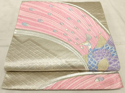 平和屋着物◎六通柄袋帯 唐織 孔雀文 金銀糸 正絹 逸品 AAAO5328sx
