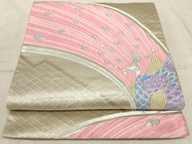 平和屋着物◎六通柄袋帯 唐織 孔雀文 金銀糸 正絹 逸品 AAAO5328sx