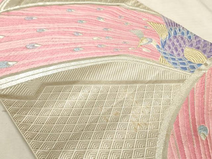 平和屋着物◎六通柄袋帯 唐織 孔雀文 金銀糸 正絹 逸品 AAAO5328sx