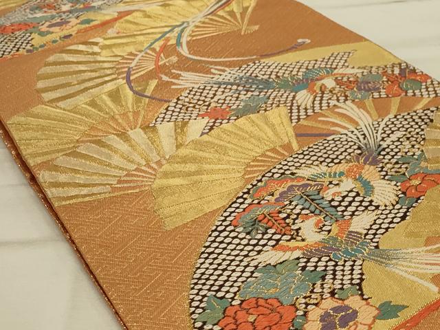 平和屋着物◎佐賀錦 六通柄袋帯 檜扇鳳凰花文 金糸 正絹 逸品 AAAO5456ou