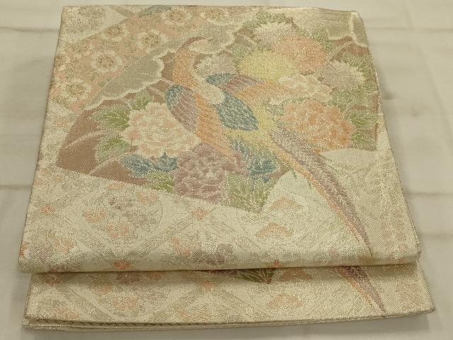 平和屋着物◎佐賀錦 六通柄袋帯 地紙花鳥文 金銀糸 正絹 逸品 AAAO5464ou