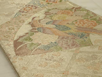 平和屋着物◎佐賀錦 六通柄袋帯 地紙花鳥文 金銀糸 正絹 逸品 AAAO5464ou