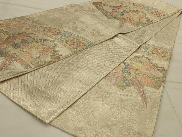平和屋着物◎佐賀錦 六通柄袋帯 地紙花鳥文 金銀糸 正絹 逸品 AAAO5464ou