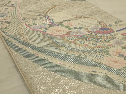 平和屋着物◎六通柄袋帯 孔雀花文 金銀糸 正絹 逸品 AAAO5469ou