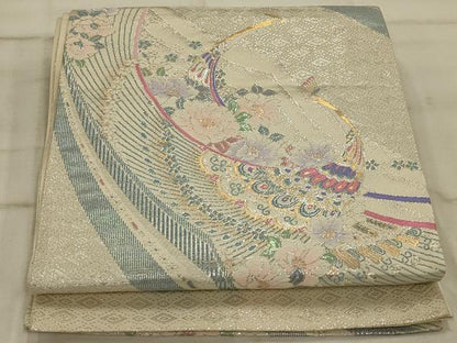 平和屋着物◎六通柄袋帯 孔雀花文 金銀糸 正絹 逸品 AAAO5469ou