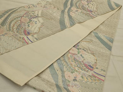 平和屋着物◎六通柄袋帯 孔雀花文 金銀糸 正絹 逸品 AAAO5469ou
