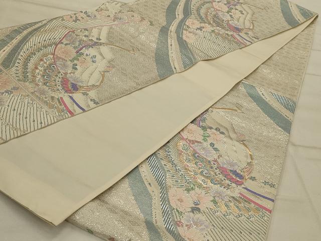 平和屋着物◎六通柄袋帯 孔雀花文 金銀糸 正絹 逸品 AAAO5469ou