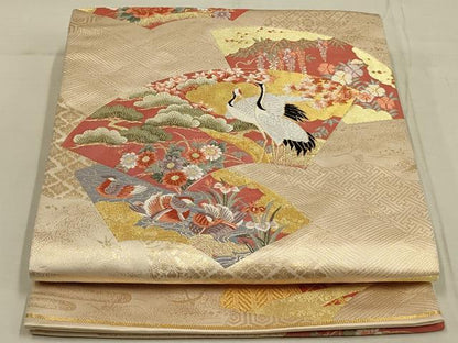 平和屋着物◎六通柄袋帯 唐織 小花地紙散文 金糸 正絹 逸品 AAAO5473ou