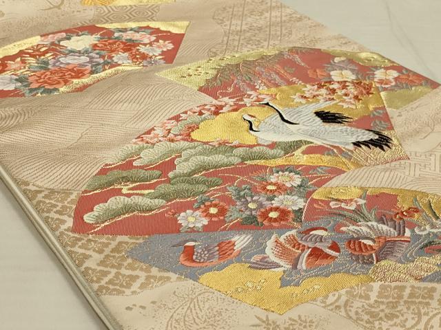 平和屋着物◎六通柄袋帯 唐織 小花地紙散文 金糸 正絹 逸品 AAAO5473ou