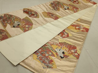 平和屋着物◎六通柄袋帯 唐織 小花地紙散文 金糸 正絹 逸品 AAAO5473ou