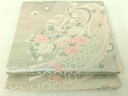 平和屋着物◎六通柄袋帯 唐織 檜扇鳳凰花文 金銀糸 正絹 逸品 AAAO5504jh