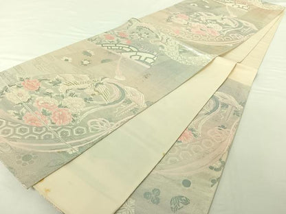 平和屋着物◎六通柄袋帯 唐織 檜扇鳳凰花文 金銀糸 正絹 逸品 AAAO5504jh