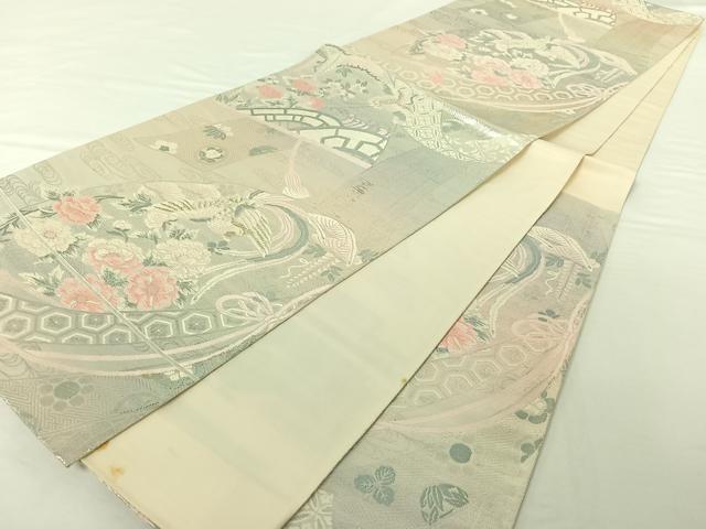 平和屋着物◎六通柄袋帯 唐織 檜扇鳳凰花文 金銀糸 正絹 逸品 AAAO5504jh