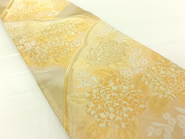 平和屋着物◎六通柄袋帯　草花文　金糸　正絹　逸品　AAAO5529jh