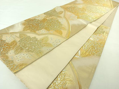 平和屋着物◎六通柄袋帯　草花文　金糸　正絹　逸品　AAAO5529jh