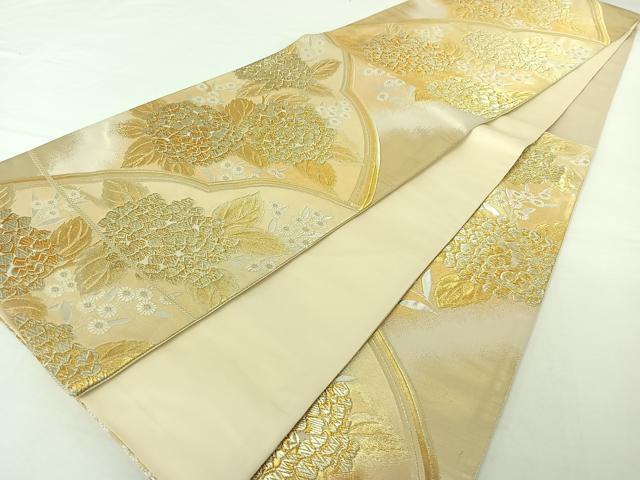 平和屋着物◎六通柄袋帯　草花文　金糸　正絹　逸品　AAAO5529jh