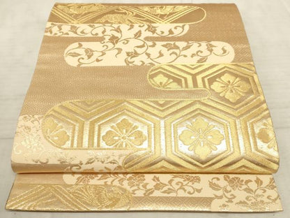 平和屋着物◎六通柄袋帯 霞取花鳥文 金糸 正絹 逸品 AAAO5685sx
