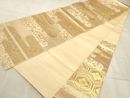 平和屋着物◎六通柄袋帯 霞取花鳥文 金糸 正絹 逸品 AAAO5685sx
