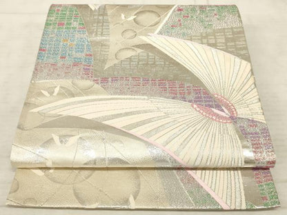平和屋着物◎六通柄袋帯 唐織 舞蝶文 銀糸 正絹 逸品 AAAO5686sx