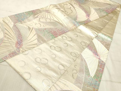 平和屋着物◎六通柄袋帯 唐織 舞蝶文 銀糸 正絹 逸品 AAAO5686sx
